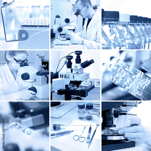 Photo: Microscopes in the modern lab, black and white collage Microscopes in the modern lab, black and white collage