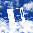 White door against blue sky background White door against blue sky background