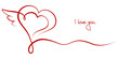 Valentines Card 2 Hearts & Wing "I love you"