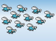 Swarm of flies in funny flight, fully editable vector