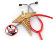 Stethoscope with symbol of medicine, caduceus.