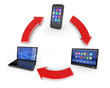 Communication. Laptop, tablet pc and cellphone