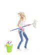 young blonde attractive woman with tools for housecleaning