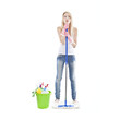 young blonde attractive woman with tools for housecleaning