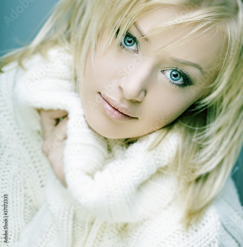 Photo: beautiful girl with perfect skin, blond hair and blue eyes beautiful girl with perfect skin, blond hair and blue eyes
