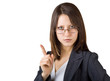Foto: Beautiful business woman with a raised index finger Beautiful business woman with a raised index finger