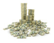 Big pile of the money. Green  dollars USA 3D concept. Isolated o