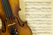 Vintage viola on sheet music background