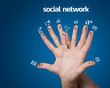 Happy group of finger smileys with social network sign and icons