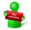 Spielfigur mit Schild anmelden