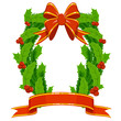 Christmas holly fir garland on white background