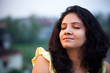 Beautiful Indian girl taking breath