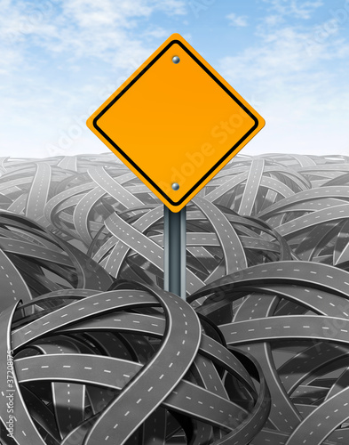 Illustration: Challenges symbol with blank road sign Challenges symbol with blank road sign