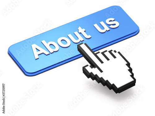 Illustration: Hand-shaped mouse cursor press About Us button Hand-shaped mouse cursor press About Us button