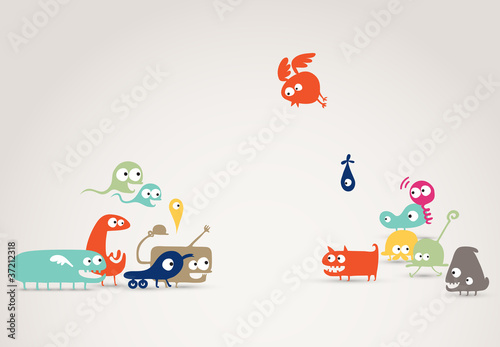 Vector: funny creatures meeting funny creatures meeting