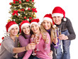 Group young people in Santa hat.
