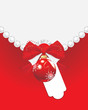 Red Christmas ball with bow and stresses. Festive card