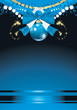 Blue Christmas ball with bow and tinsel. Festive background