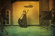 Photo: art image with beautiful woman, retro texture art image with beautiful woman, retro texture