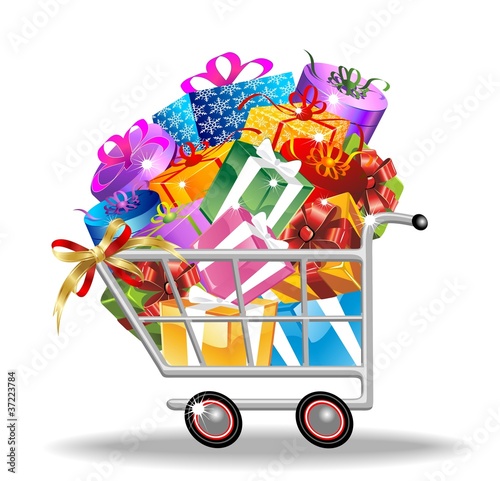 Vector: Carrello Spesa Acquisti di Natale-Christmas Shopping Cart Carrello Spesa Acquisti di Natale-Christmas Shopping Cart