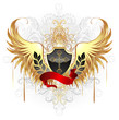 black shield with golden wings