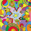Funny cartoon town in the circle, vector illustration Funny cartoon town in the circle, vector illustration