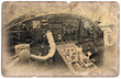 Vintage military postcard isolated, cockpit