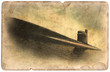 Vintage military postcard isolated, old submarine