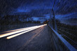 headlight trails raining