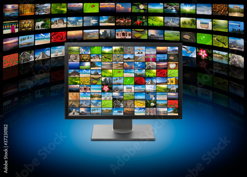 Photo: TV with images on multimedia background TV with images on multimedia background