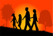 Family walk at sunset Family walk at sunset