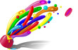 Abstract colorful shapes are flying out from a pot