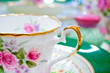 Antique floral tea set macro shot