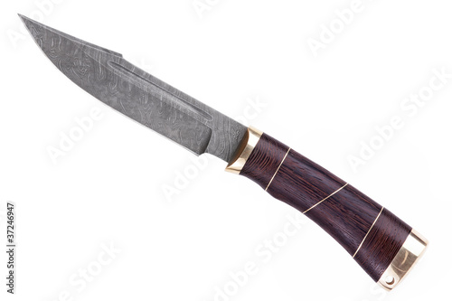 Photo: Knife made of Damascus steel with a wooden handle Knife made of Damascus steel with a wooden handle
