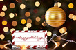 Gold Christmas Ornament And Colorful Red Striped Happy Holiday C