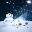 Snowman with gift christmas concept 3D rendered Snowman with gift christmas concept 3D rendered