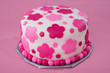 White Fondant Cake with Pink Flowers White Fondant Cake with Pink Flowers