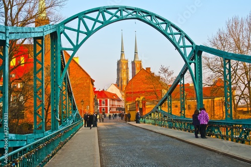 Photo: Bridge of lovers and cathedral in Wroclaw, Poland Bridge of lovers and cathedral in Wroclaw, Poland