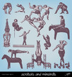 Engraving vintage acrobats set. Engraving vintage acrobats set.