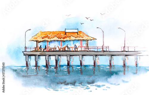 Illustration: restaurant on the pier restaurant on the pier