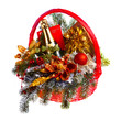 Photo: Christmas gift basket on white background Christmas gift basket on white background