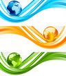 Set of banners with globe Set of banners with globe