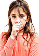 Small girl coughing isolated on a white background
