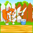 Little cartoon fox with paintbrush with background