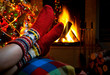 romantic winter evening by the fireplace Christmas