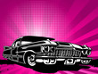 old vintage car on modern background