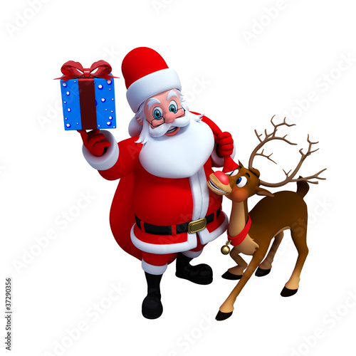 Illustration: Santa claus with reindeer an gifts Santa claus with reindeer an gifts