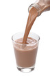Bottle pouring milk chocolate into a glass Bottle pouring milk chocolate into a glass