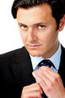 Businessman with straight face
