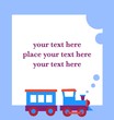 baby boy greeting card with toy train, vector illustration